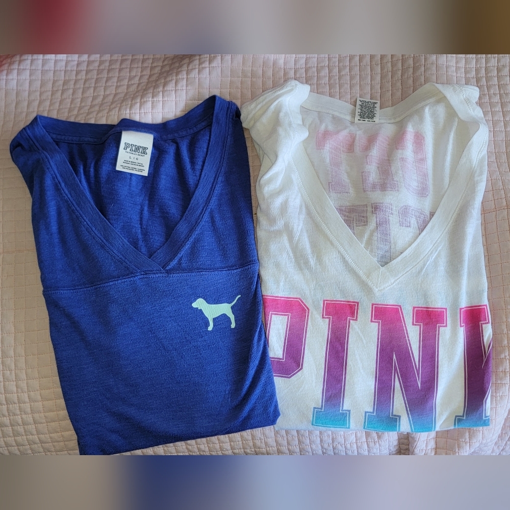 2 Victoria's Secret PINK V-Neck T-Shirts